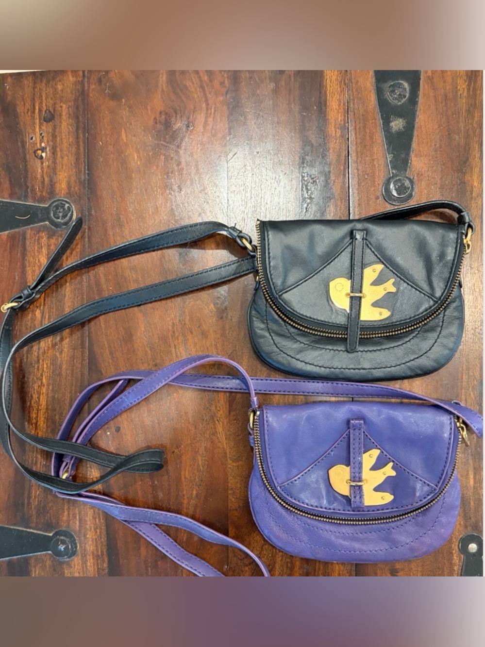 Handbag Crossbody with Bird Accent - Black / Purple